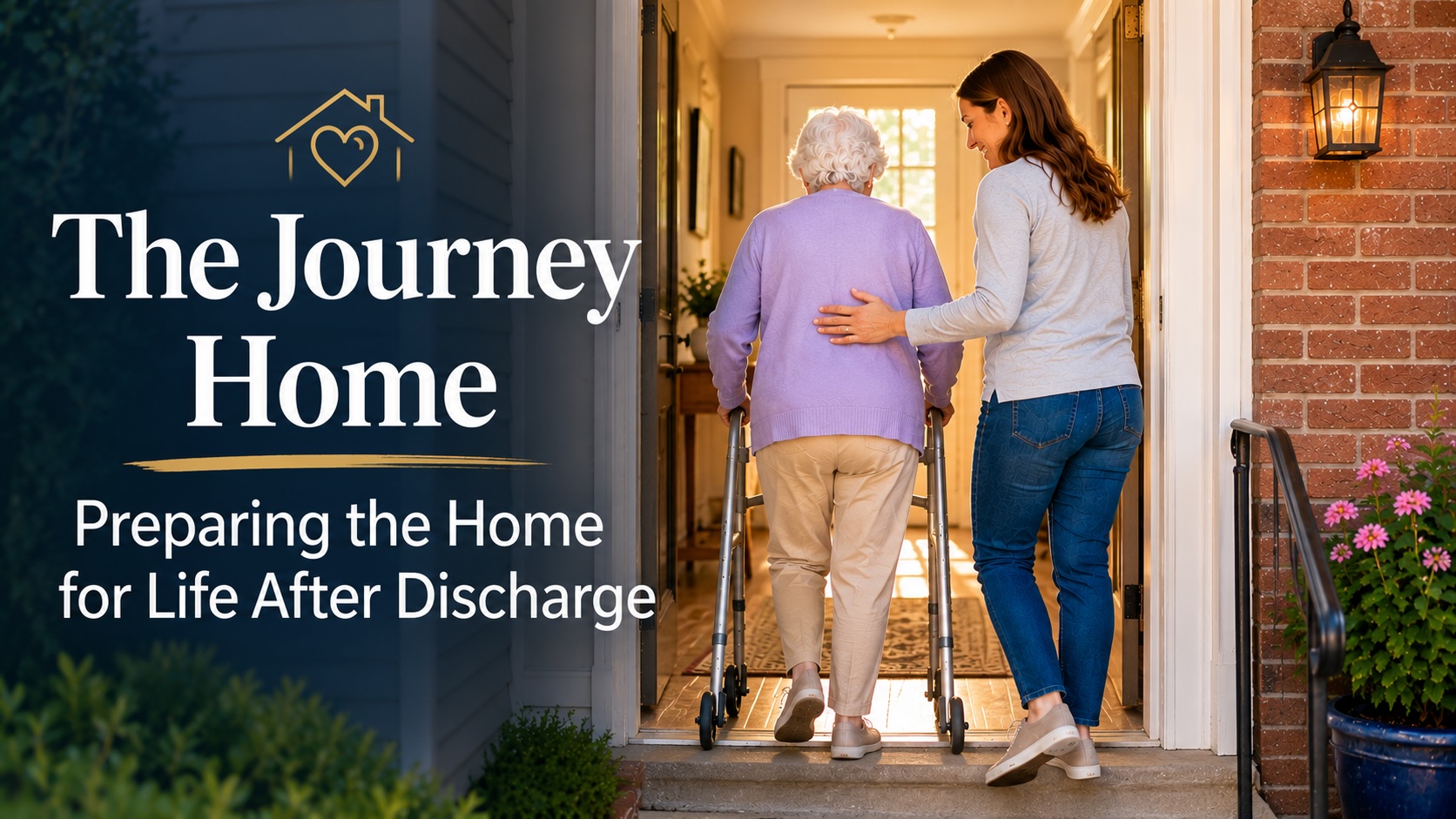 The Journey Home: Preparing the Home for Life After Discharge Family member assisting her mother as she returns home following hospital stay.